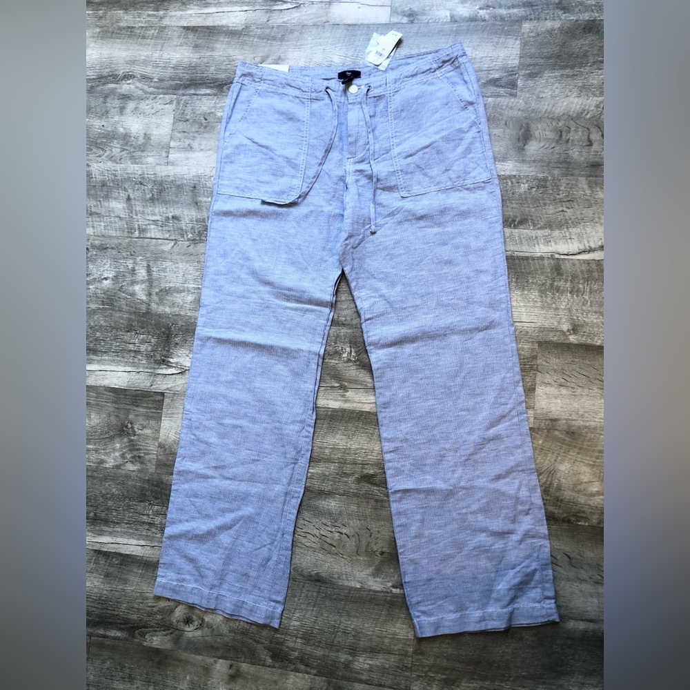 GAP Women’s 10 R Light Sky Blue Lightweight Trousers With White Pin Stripe Flowy